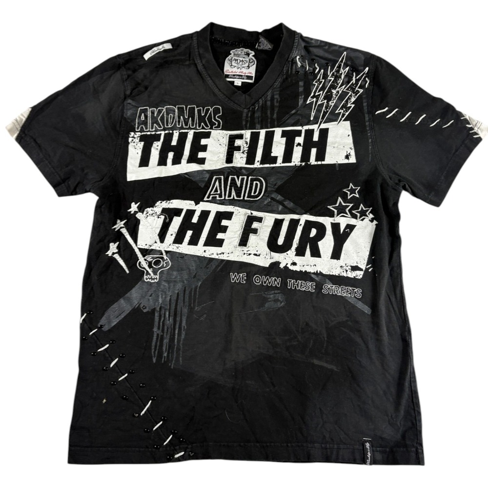 Akademiks Authentic T Shirt Mens L Black Graphic The Filth and The Fury Cotton